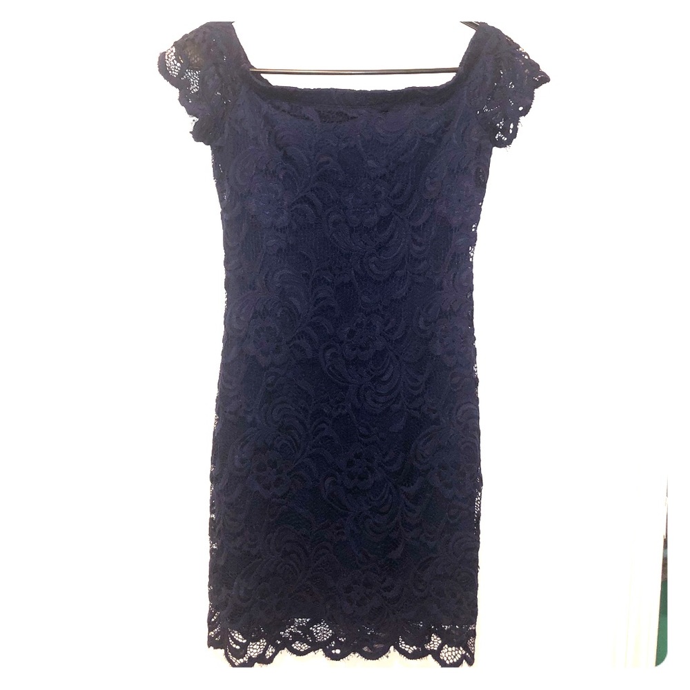 Deep Blue, Off the Shoulder, Lace Body Dress